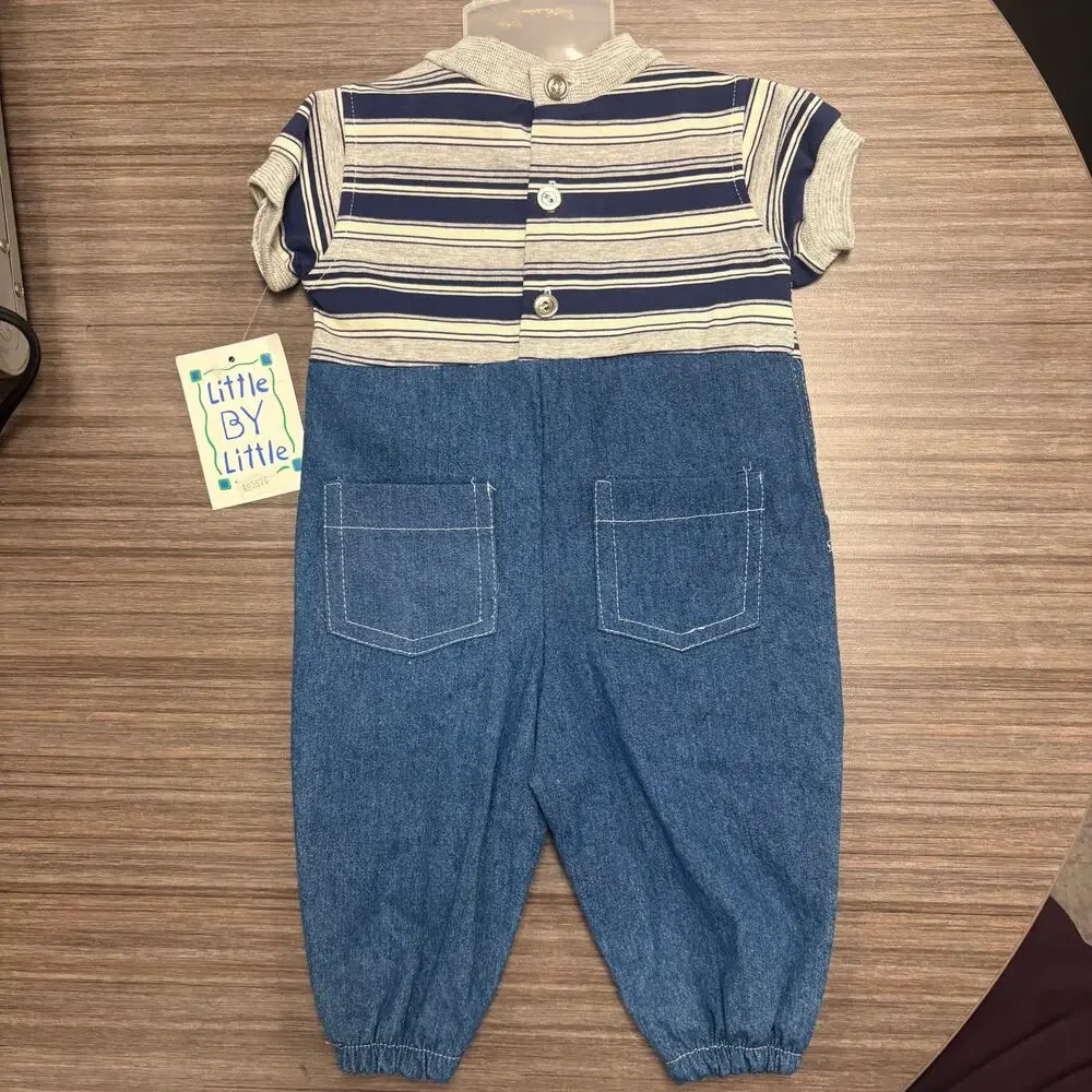 Vintage Little By Little Denim Romper & Vest Set 0 to 6M